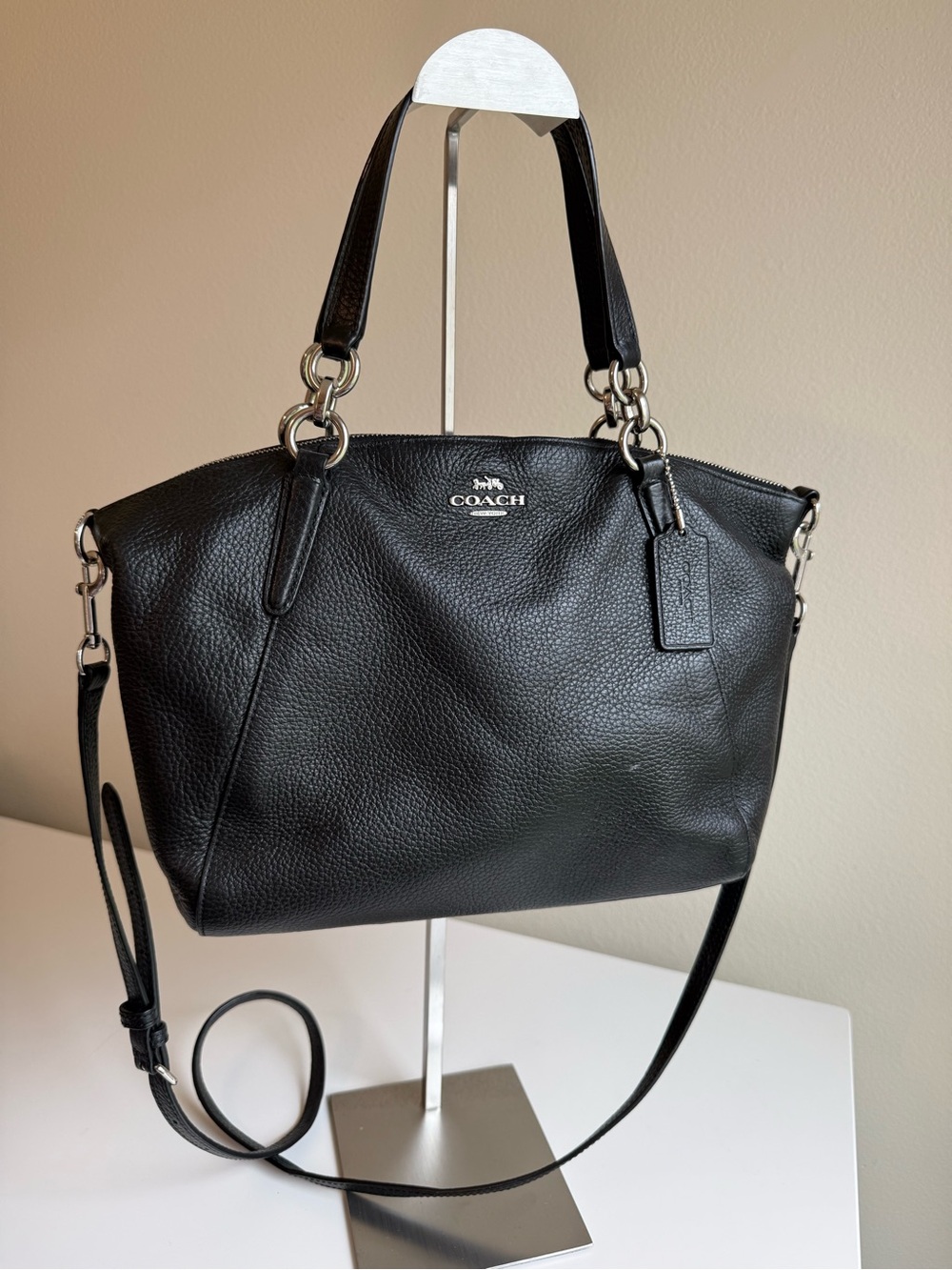 Coach Kelsey Satchel (Style F28993), Black Pebbled Leather